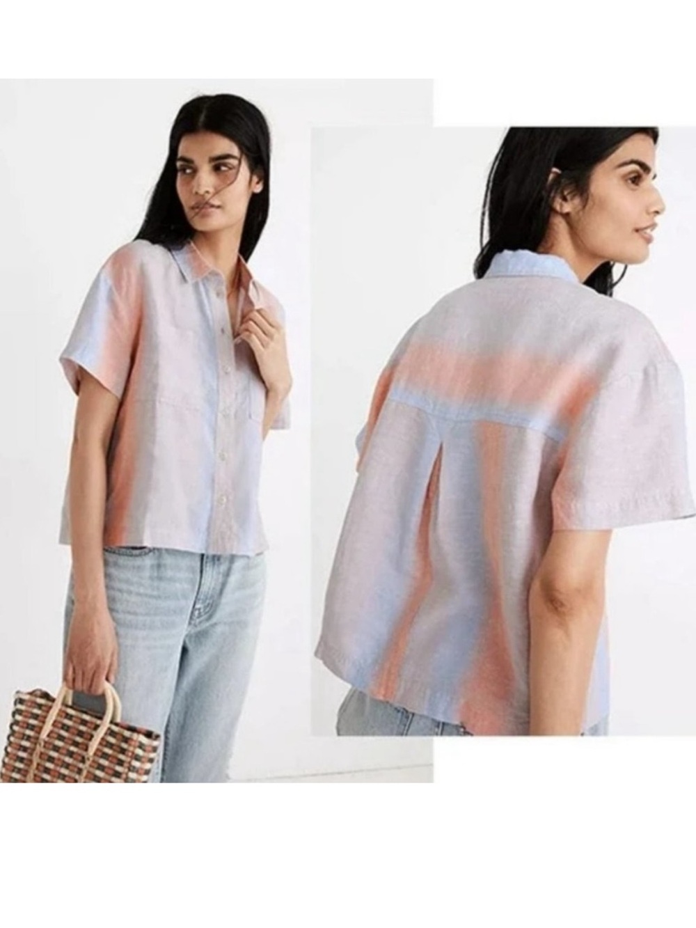 Madewell Linen Beachside Shirt in Ombré Striped Pastels XS Button down shirt top